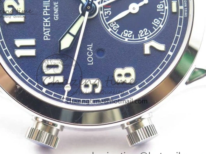 MIROTIME 0418 Practical Calatrava 5524 Pilot Travel Time SS GRF Blue Dial on Black Leather Strap A324 V 7107